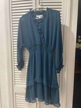 Emma & Michele Teal Ruffle Trim dress